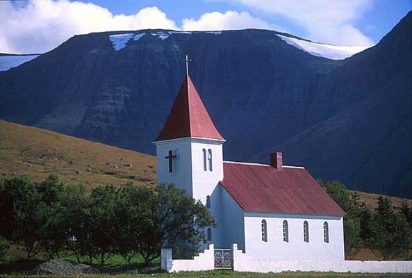 A rural church, the Westfjords, Island