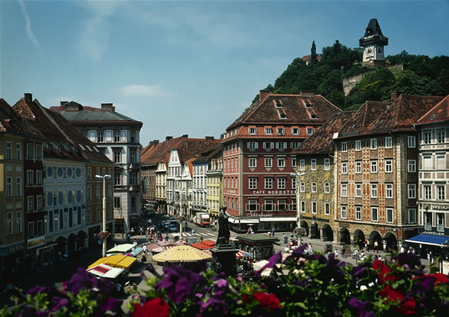 Graz - Hauptplatz mit Uhrturm [Bohnacker], Österreich