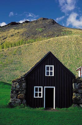 Restored old farm at Skógar, South-Iceland, Island